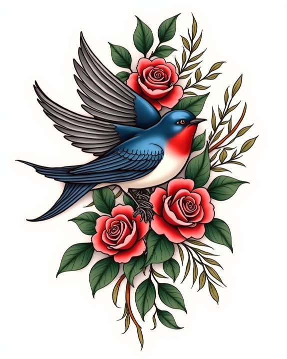 floral swallow symbolism art