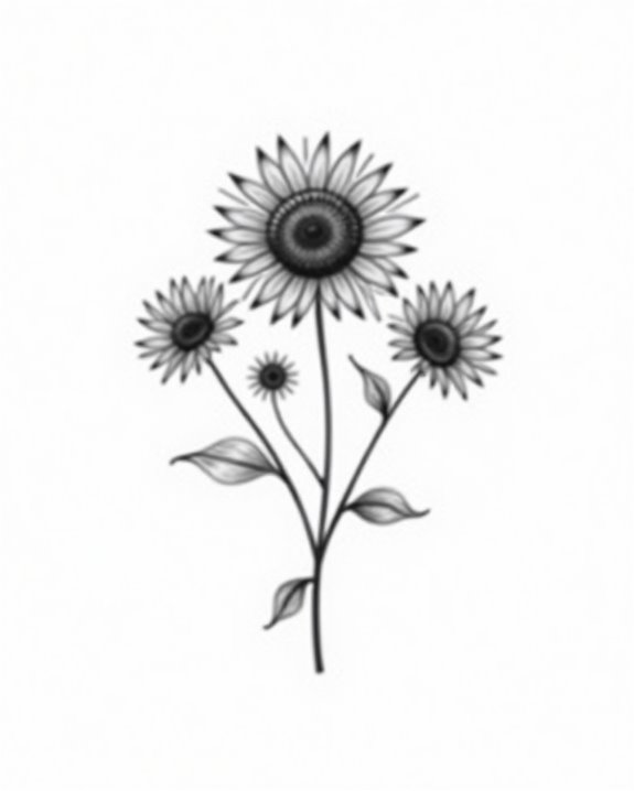 gentle detailed sunflower tattoos