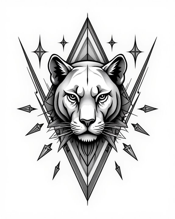 geometric modern panther tattoo