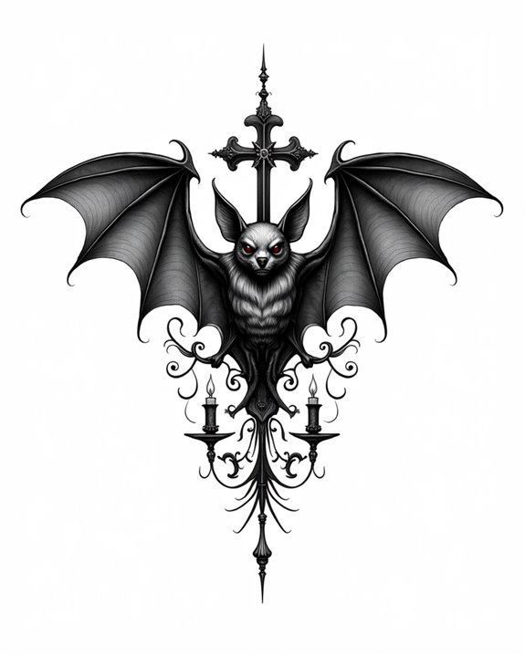 gothic bat cross tattoo