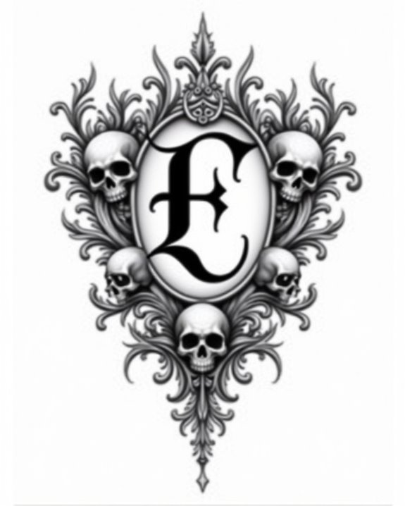 gothic skull letter art