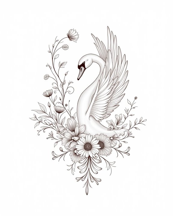 graceful bird and swan silhouette