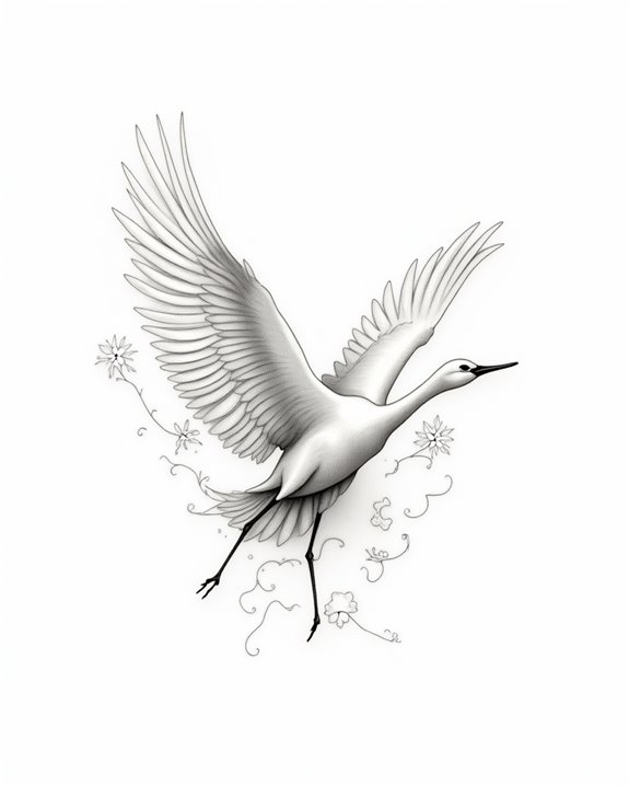 graceful crane in flight