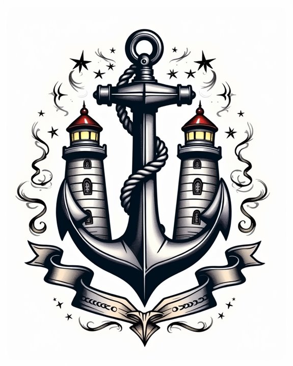 guiding lighthouse nautical symbols