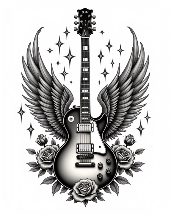 guitar with wings symbols
