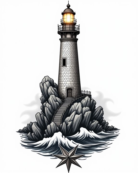 illuminated lighthouse guides ships