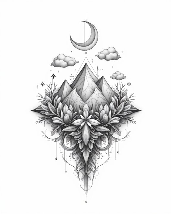 intricate surreal mountain tattoos