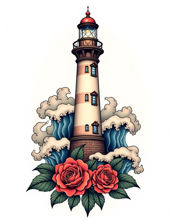 lighthouse with roses