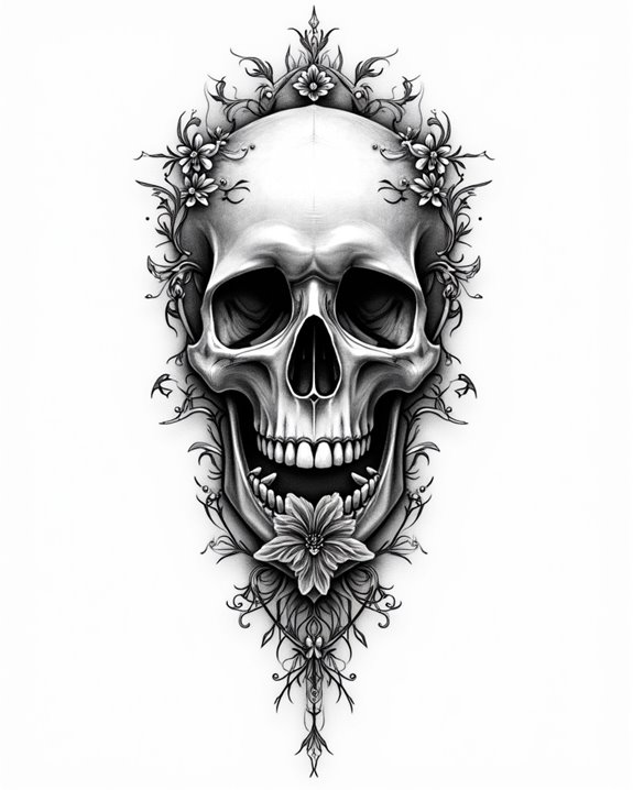 macabre artistic skeleton tattoo