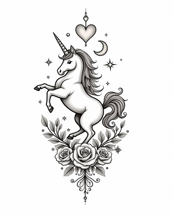 magical heartful unicorn scene