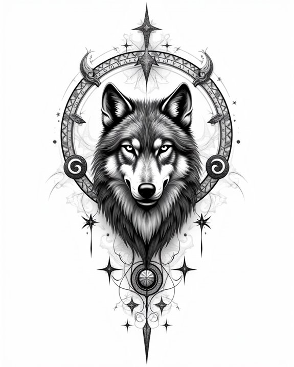 magical wolf with symbols