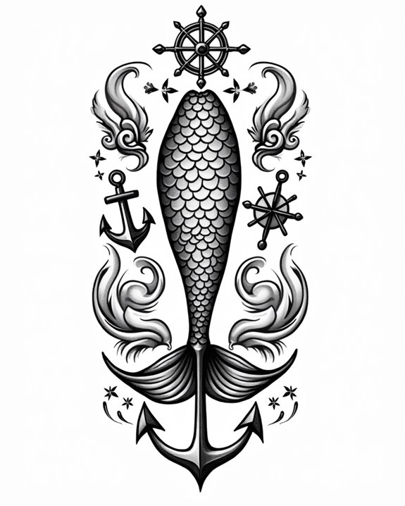 mermaid with maritime symbols