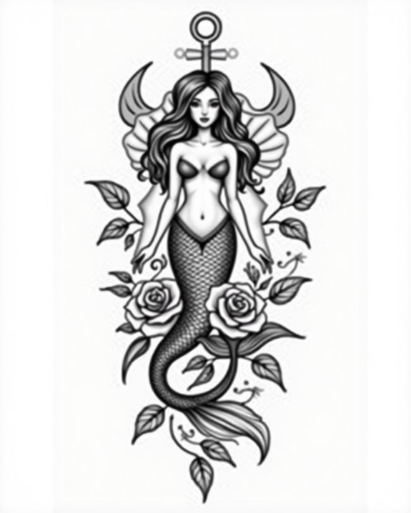 mermaid with rose accents