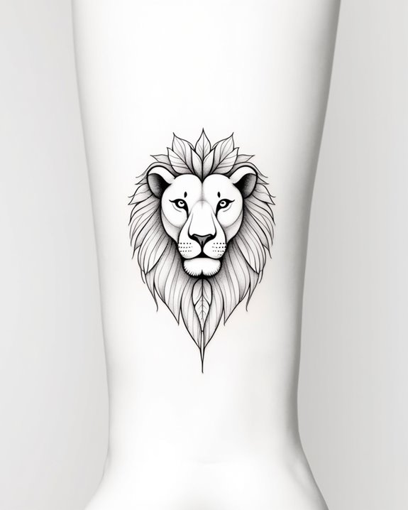 minimal lion leaf tattoo