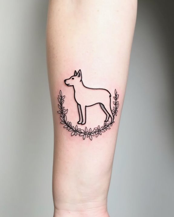 minimalist floral dog tattoo
