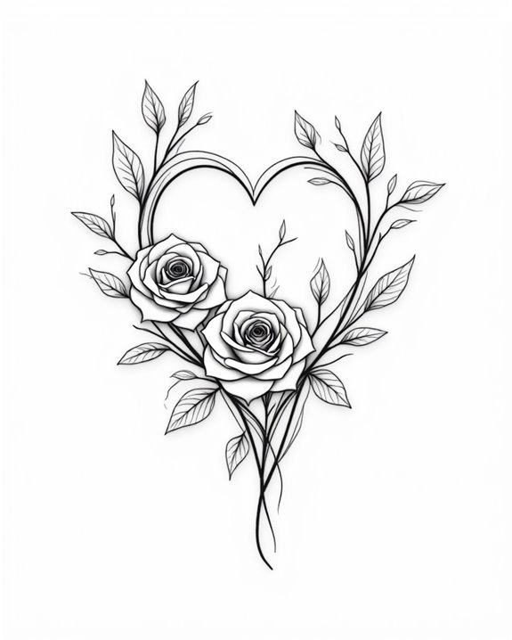 minimalist floral heart tattoo