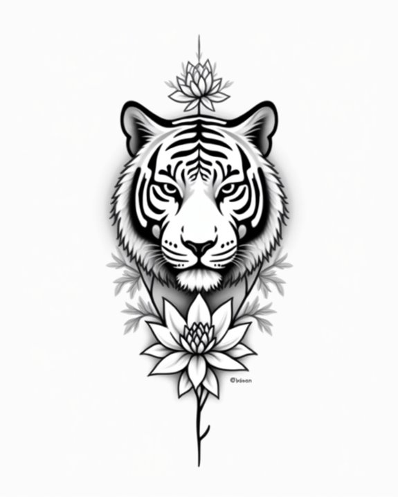 minimalist floral tiger tattoo