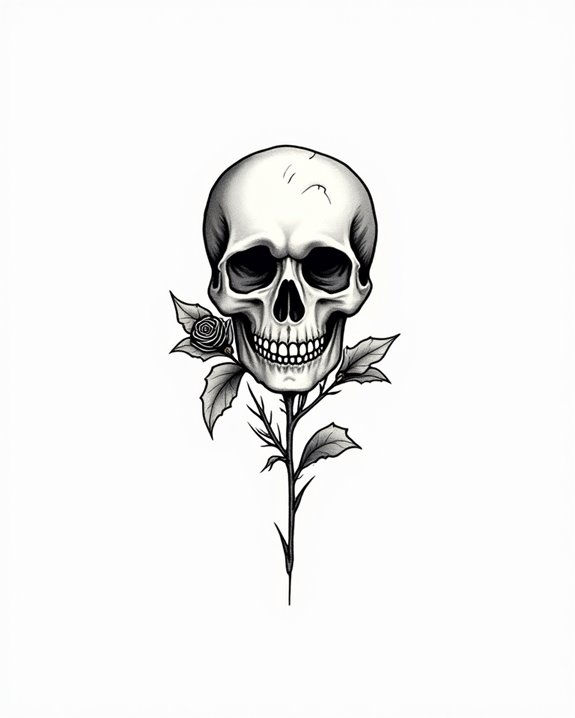 minimalist skull rose tattoo