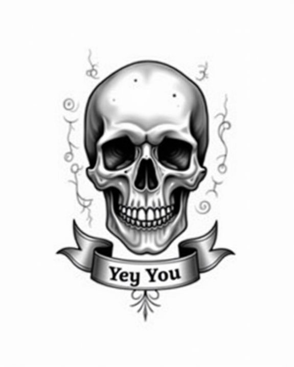 minimalist skull with banner