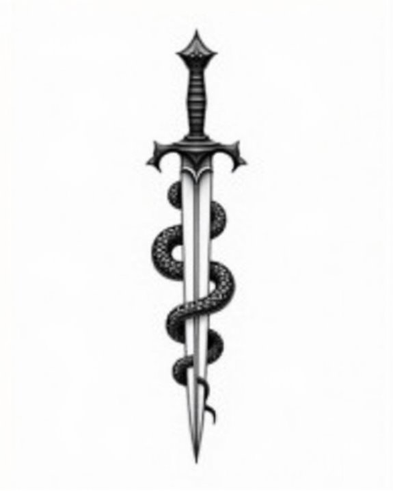 minimalist snake dagger tattoo
