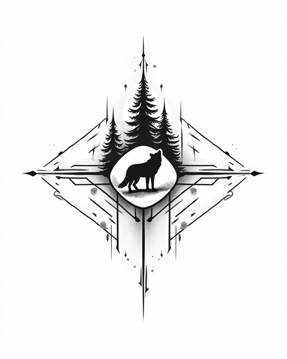 minimalist wolf tree silhouette