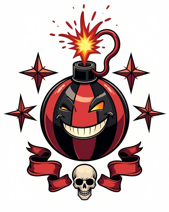 mischievous smirking cartoon bomb