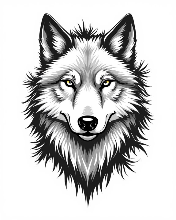 monochrome wolf in forest