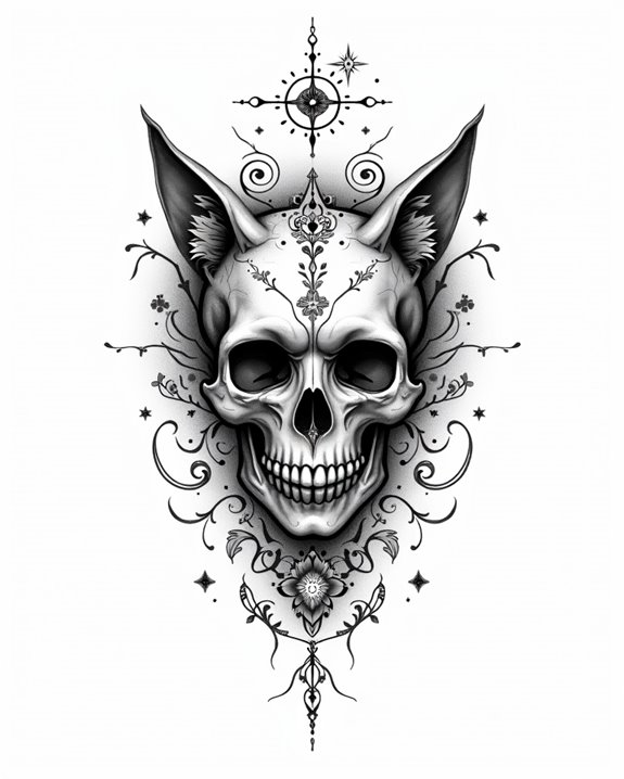 mystical feline skull tattoos