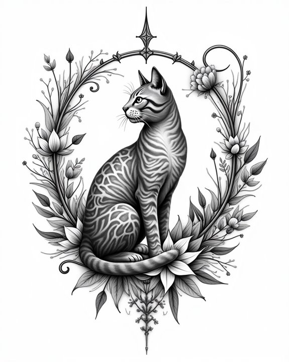 nature inspired feline landscape tattoos