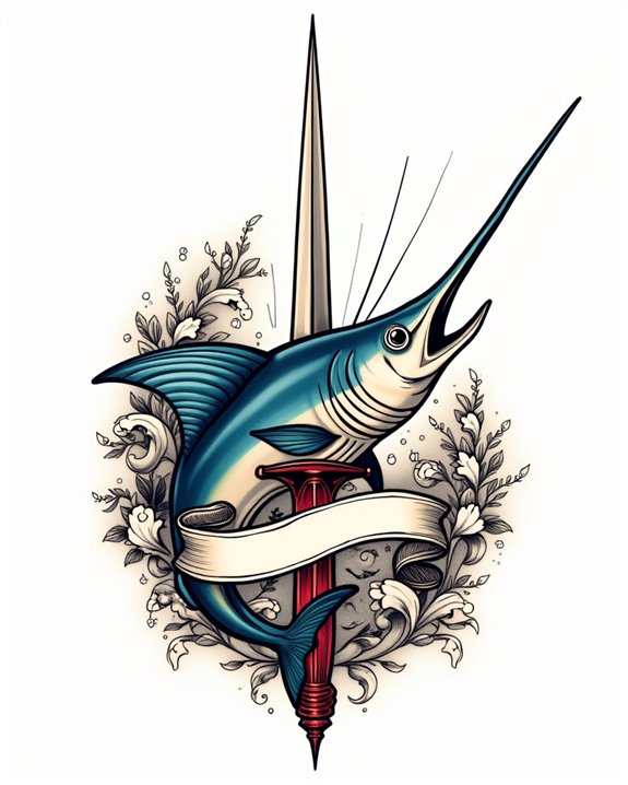 nautical swordfish banner tattoo