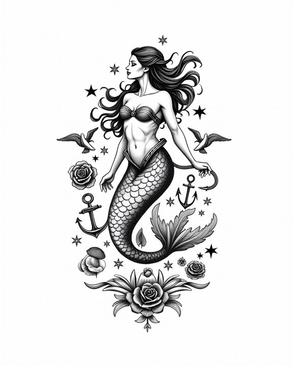 nautical vintage mermaid tattoo