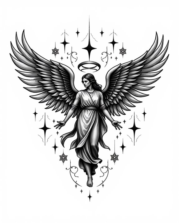 neck angel wing tattoo