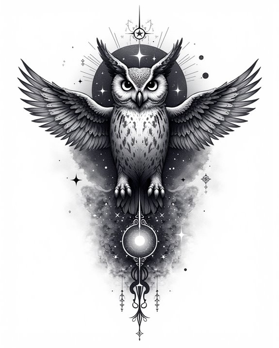 owl overseeing swirling galaxy