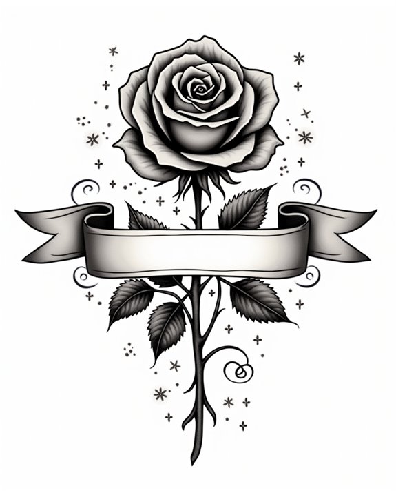 personalized rose banner tattoo