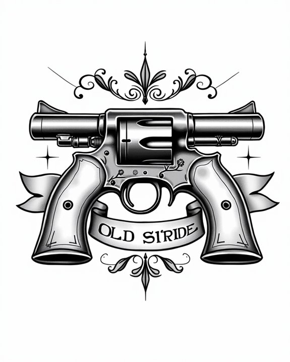 pistol tattoo with custom banner
