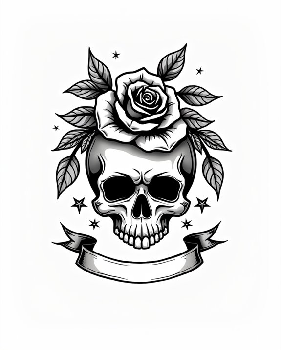 playful bubbly skull tattoo