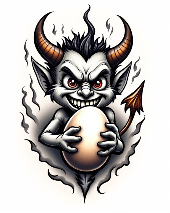 playful devil with egg
