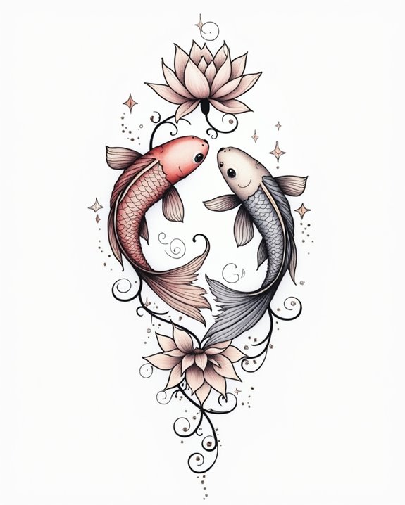 playful koi with lotus
