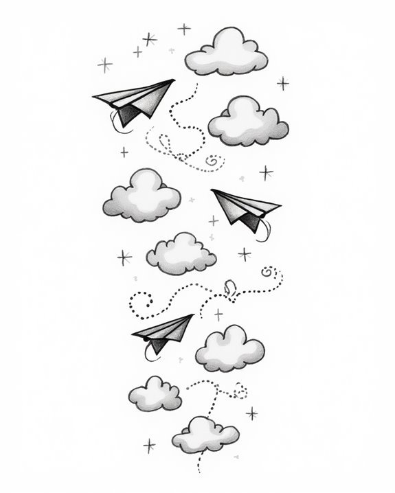 playful origami cloud tattoo