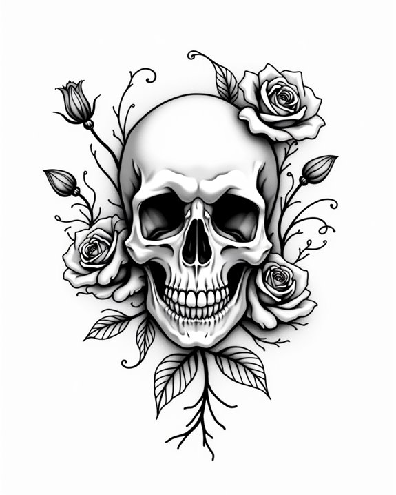 playful skull with rose