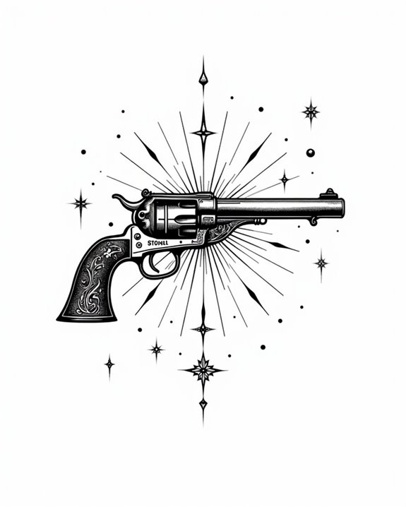 playful sparkling pistol tattoo