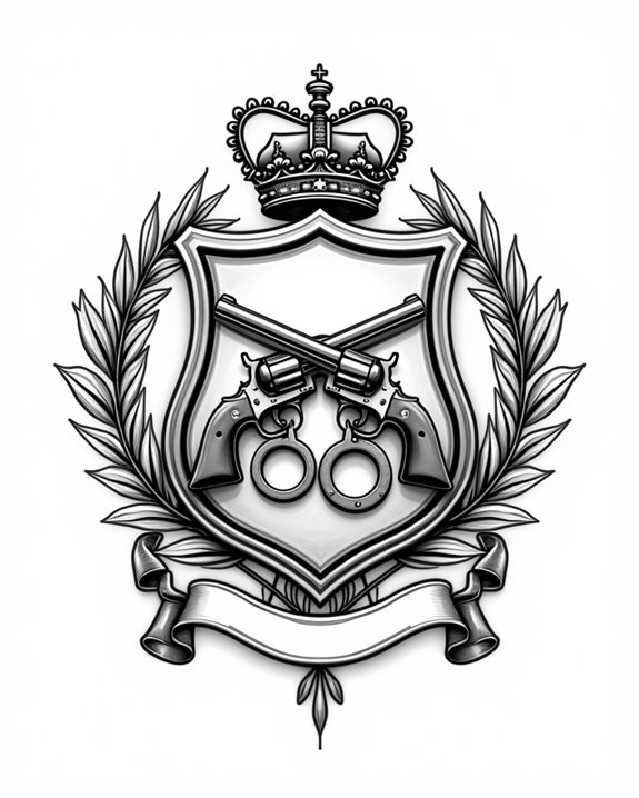 police shield with weapons
