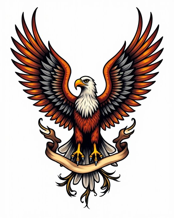 powerful eagle banner tattoo