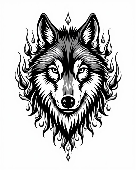 primitive tribal wolf artwork
