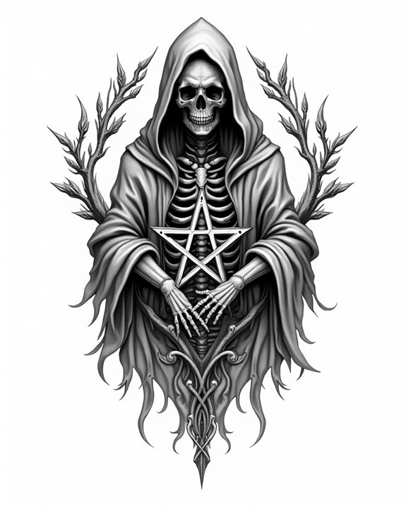 reaper cloak pentagram tattoo