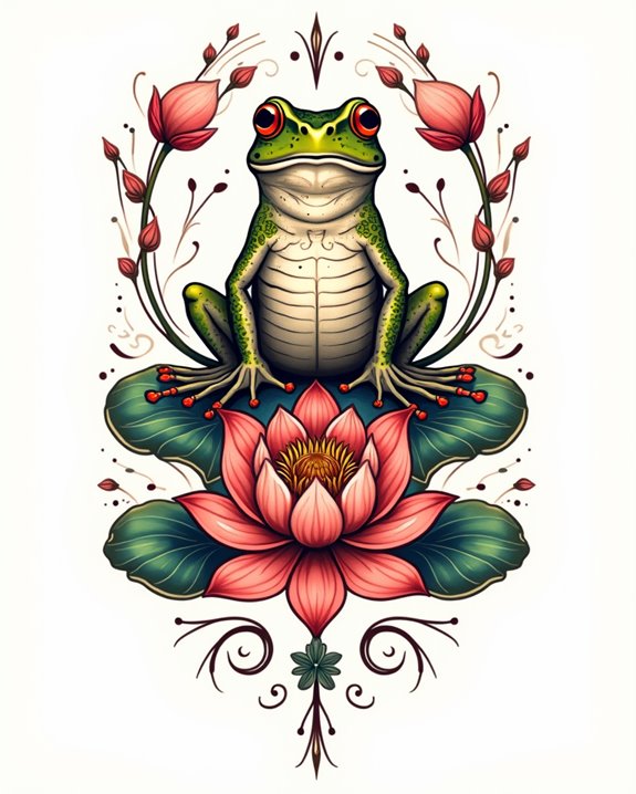 retro frog on lily pads