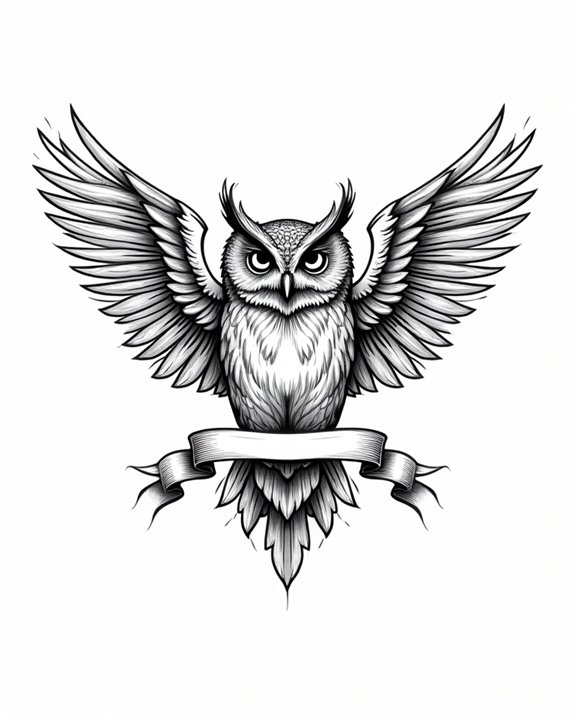 retro owl tattoos with banners