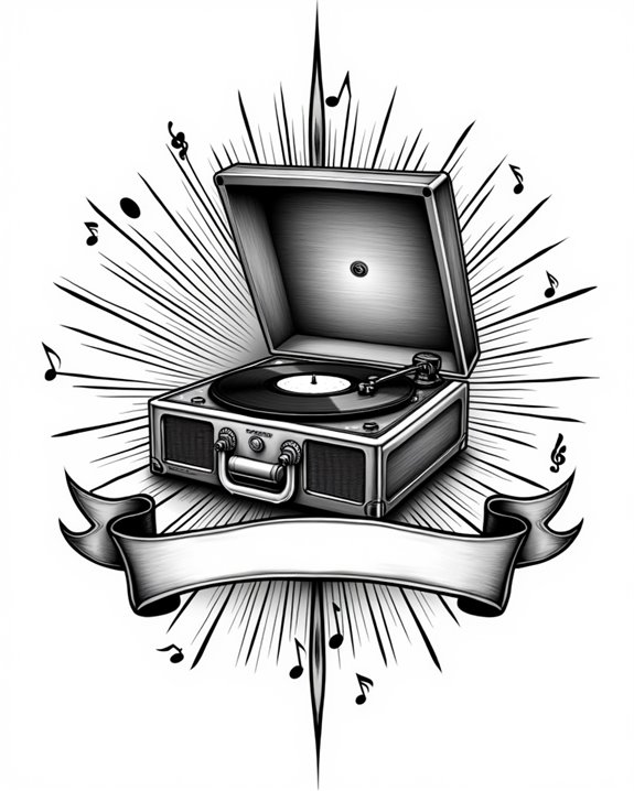 retro record player tattoo