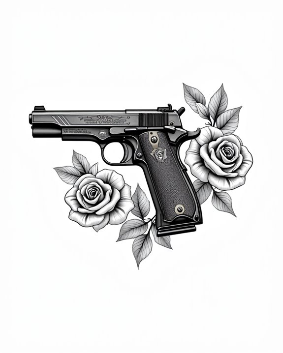 rugged pistol delicate roses