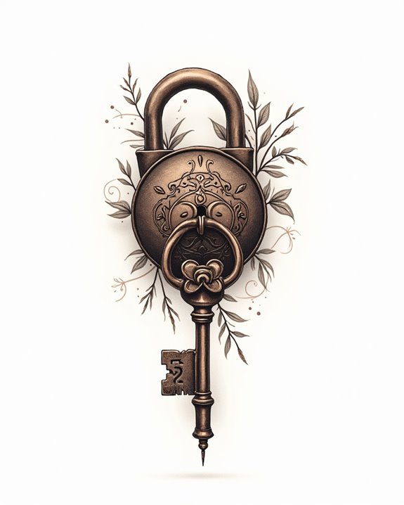 rusty vintage lock tattoo design